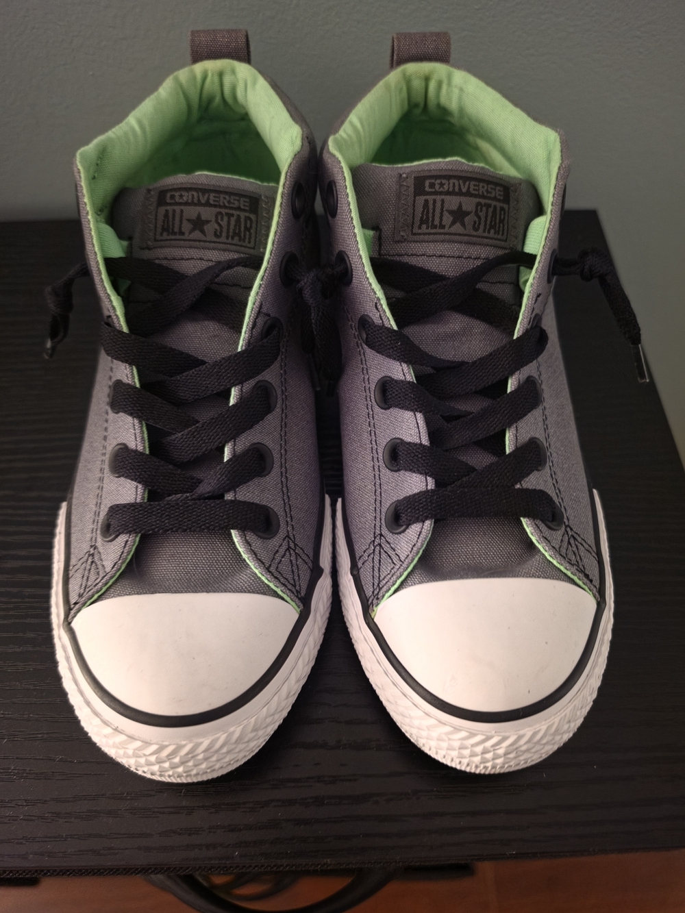 Converse Kids Gray Canvas High-Top Sneakers with Green Lining